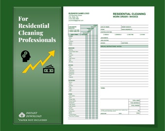 ORDEN DE TRABAJO / FACTURA de limpieza residencial, negocio de servicios de limpieza, estimación de lista de verificación de limpieza de la casa, plantilla de Word o Google Docs