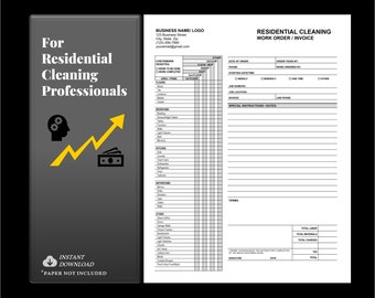 ORDEN DE TRABAJO / FACTURA de limpieza residencial, negocio de servicios de limpieza, estimación de lista de verificación de limpieza de la casa, plantilla de Word o Google Docs
