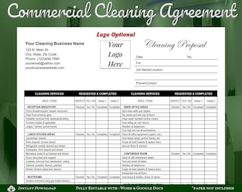 Commercial Cleaning Proposal Agreement Checklist, Cleaning Service Proposal, Cleaning contract WORD Estimate, Editable WORD or Google Docs