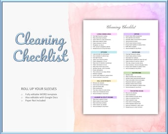 Cleaning Checklist, House Cleaning Planner, Professional Cleaning Routine, AirBnb Checklist, Editable Word / Google Docs Cleaning Template
