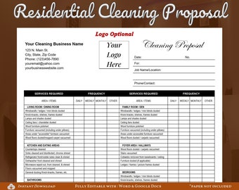 Cleaning Proposal for Residential Cleaning Business, House Cleaning Service Estimate, Cleaning Service Agreement Editable WORD & Google Docs
