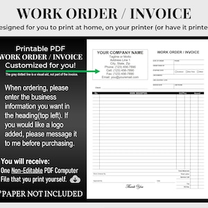 WORK ORDER / INVOICE 2, Service Business, Landscaping, Cleaning, Lawn Care, Construction, Handyman, Electrical, Fencing, Roofing, Flooring