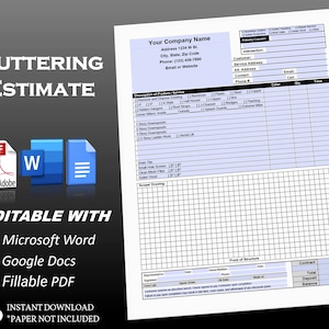 Seamless Gutter Estimate (Old Drawing Style Bid) Rain Gutter Installation Quote, Rain Guttering Estimate Template, MS Word, Fillable PDF