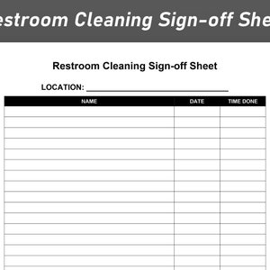 Restroom Cleaning Sign-off Sheet, Employees Bathroom Cleaning Schedule, Cleaning Chart With Names, Printable PDF & Microsoft Word Template