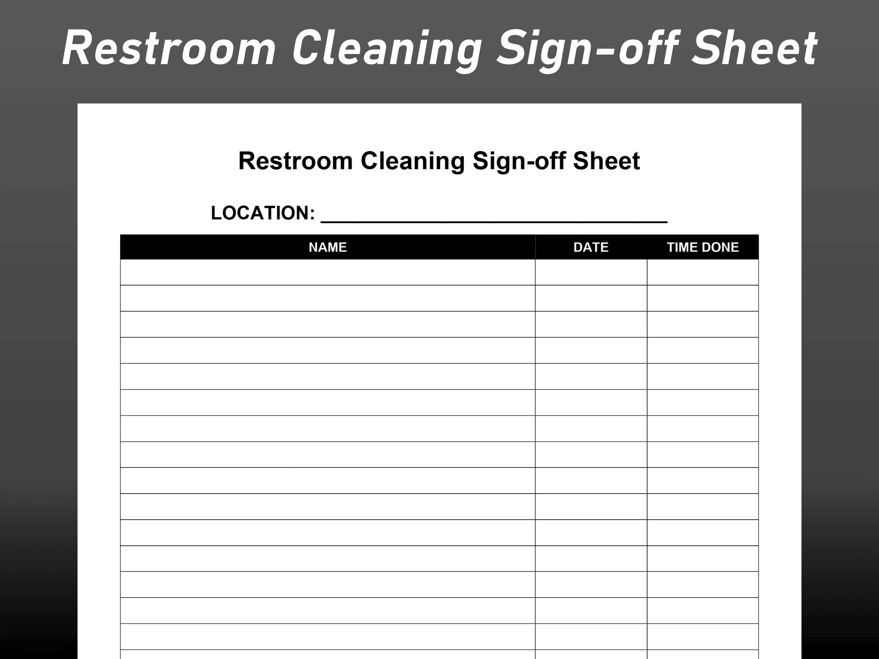 Restroom Cleaning Signoff Sheet, Employees Bathroom Cleaning Schedule