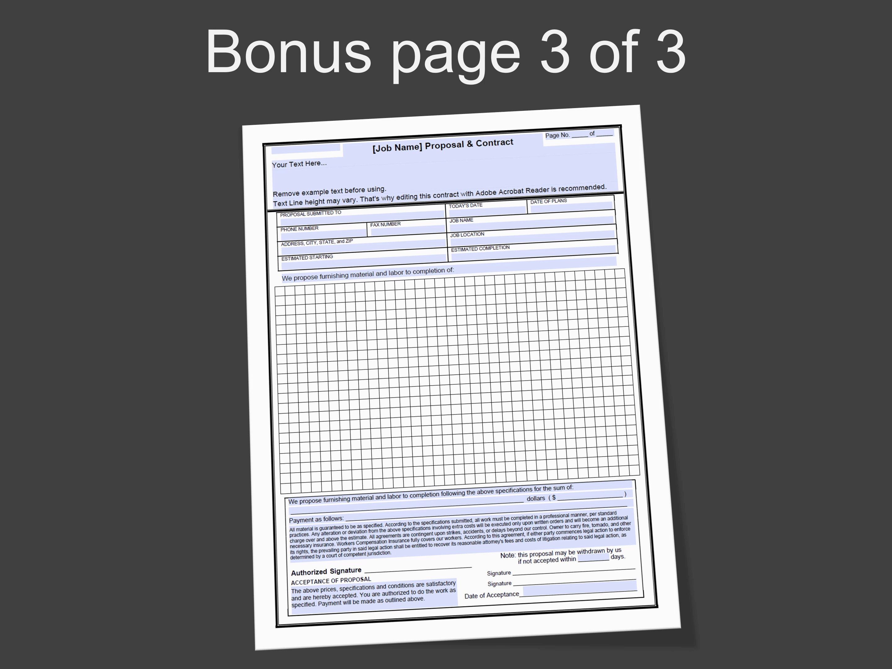 Proposal & Contract With GRID Drawing Area, Best Proposal Template for ...