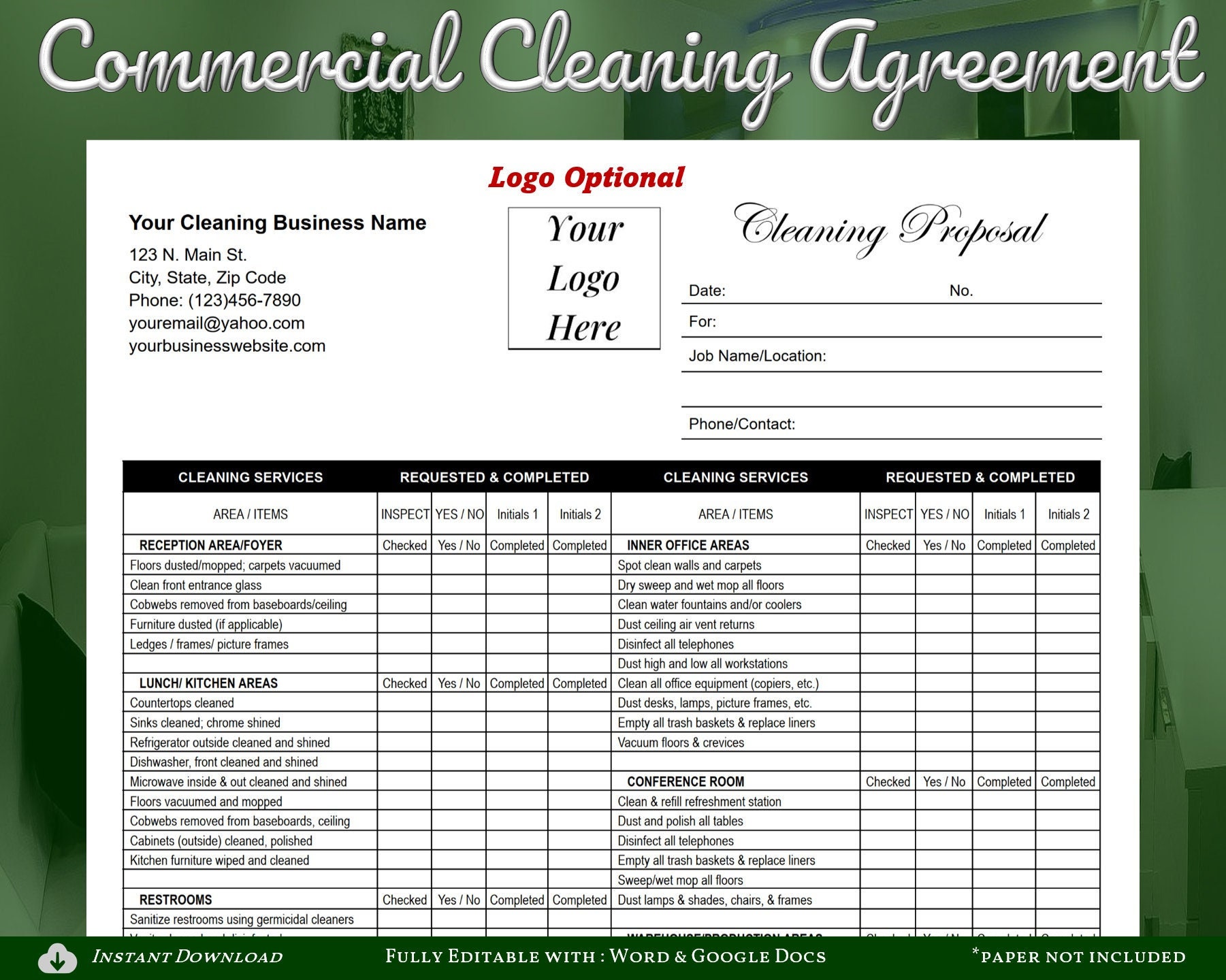commercial-cleaning-proposal-agreement-checklist-cleaning-service-proposal-cleaning-contract-word-estimate-editable-word-or-google-docs-etsy for Free Printable Cleaning Contract Template Word Commercial Cleaning Proposal Agreement Checklist, Cleaning Service Proposal, Cleaning Contract WORD Estimate, Editable WORD or Google Docs - Etsy for Free Printable Cleaning Contract Template Word