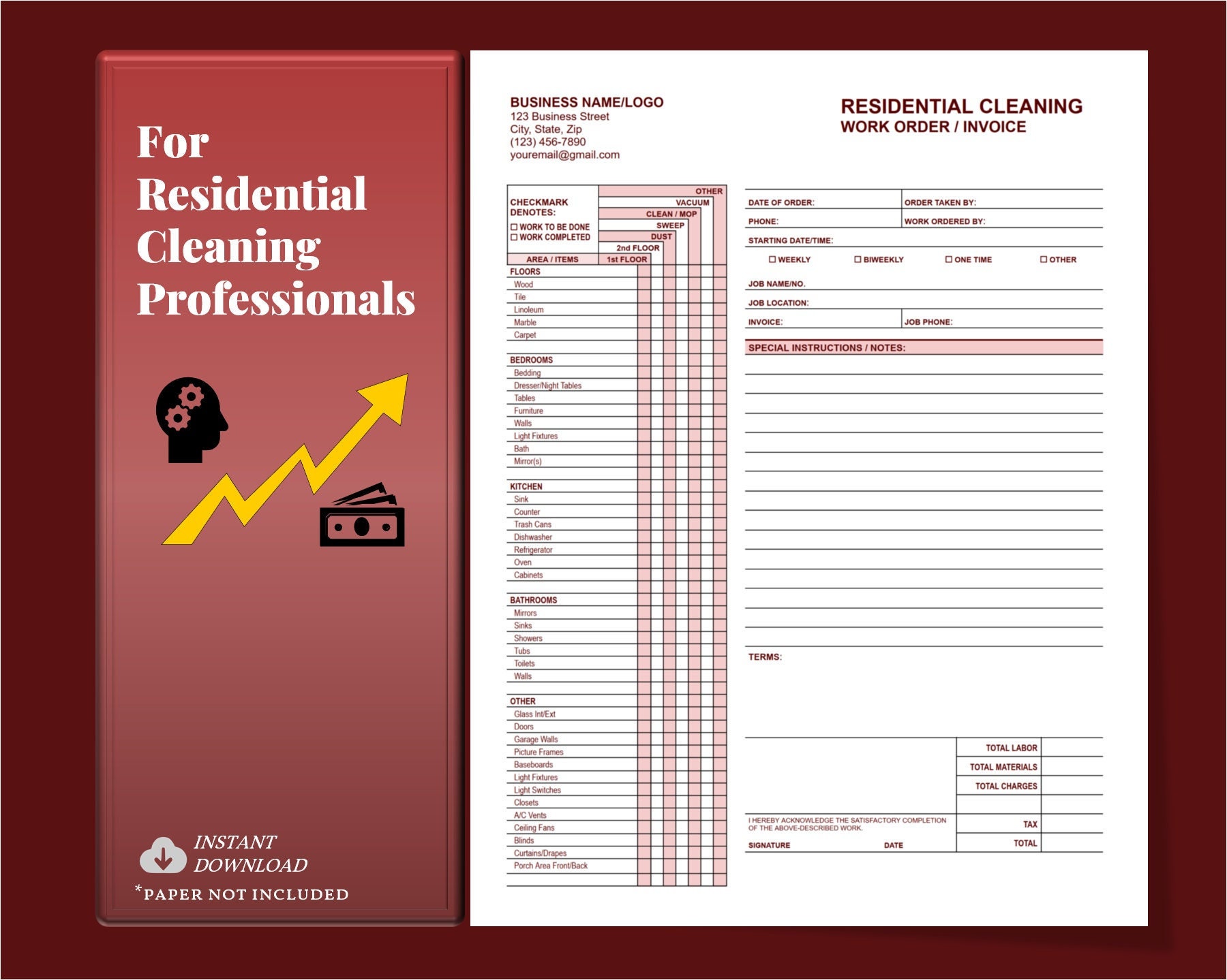 Residential Cleaning WORK ORDER / INVOICE Cleaning Service Etsy