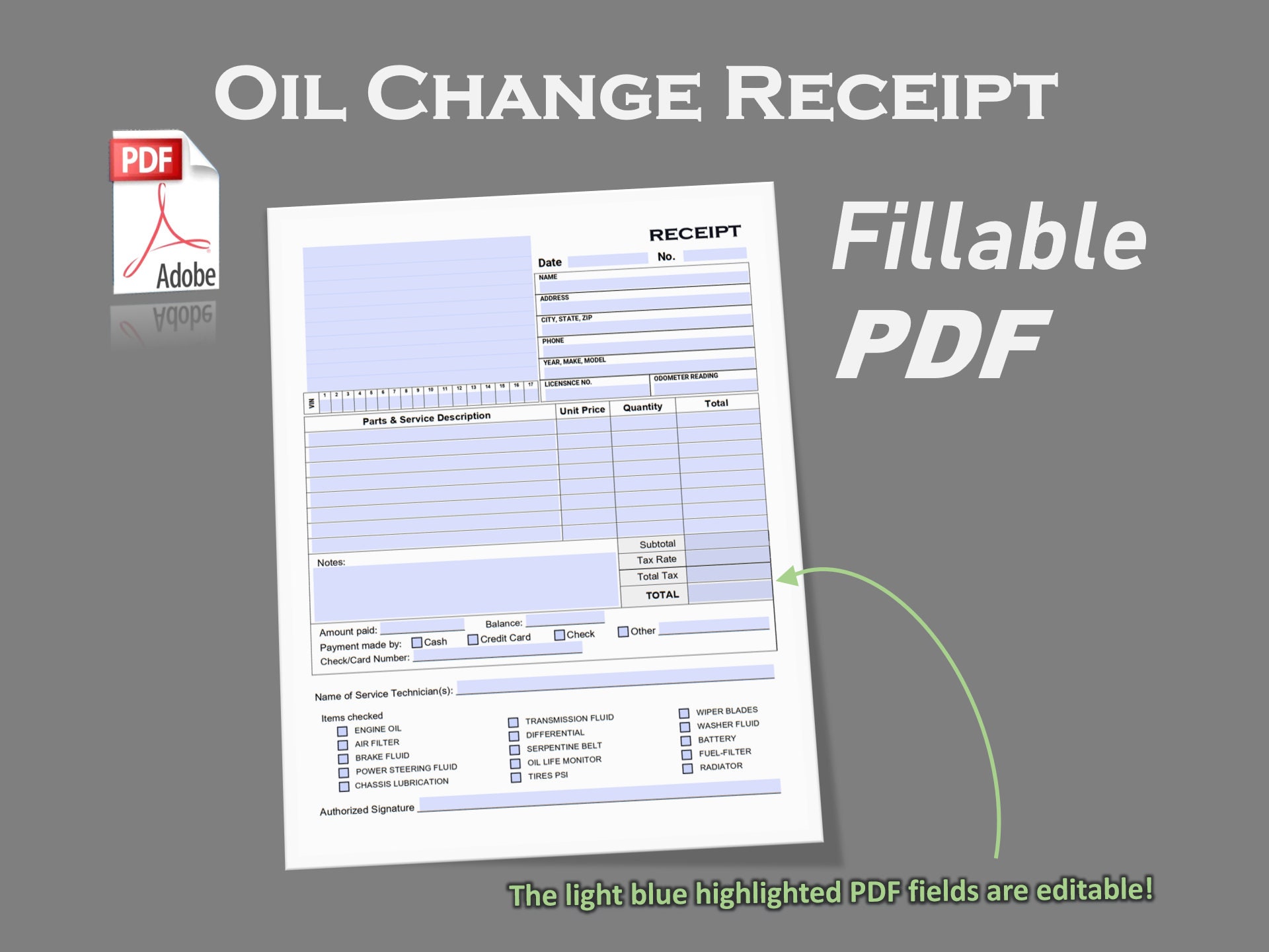 Oil Change Receipt Template