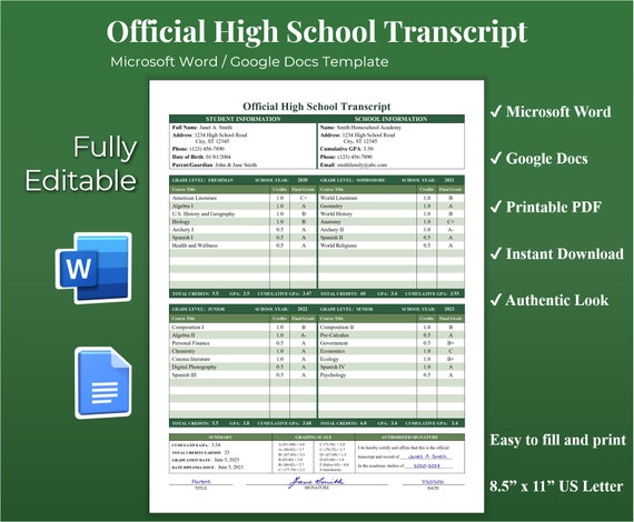 Editable High School Transcript Template High School Transcript