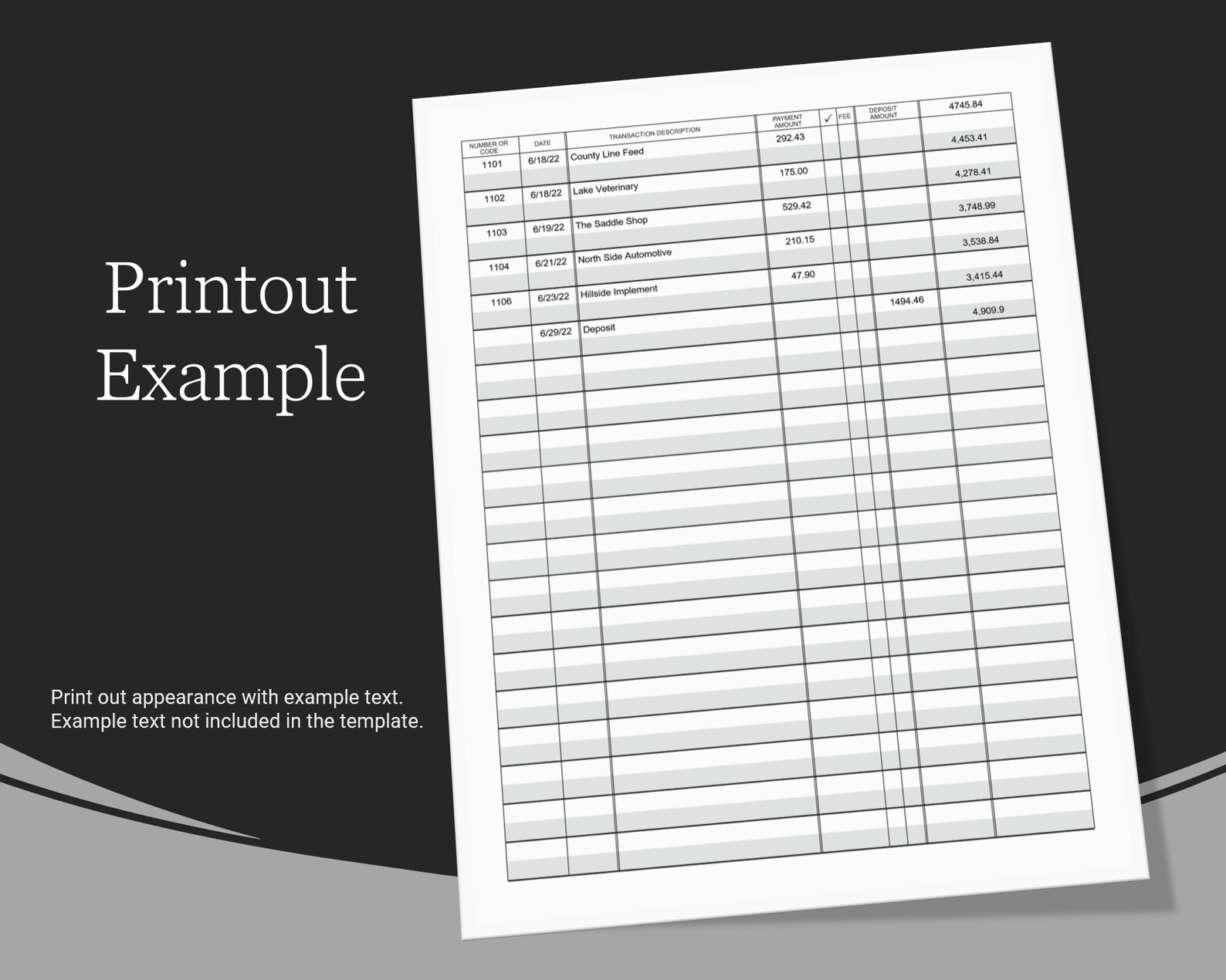 Printable Checkbook Register Template Check Register Etsy
