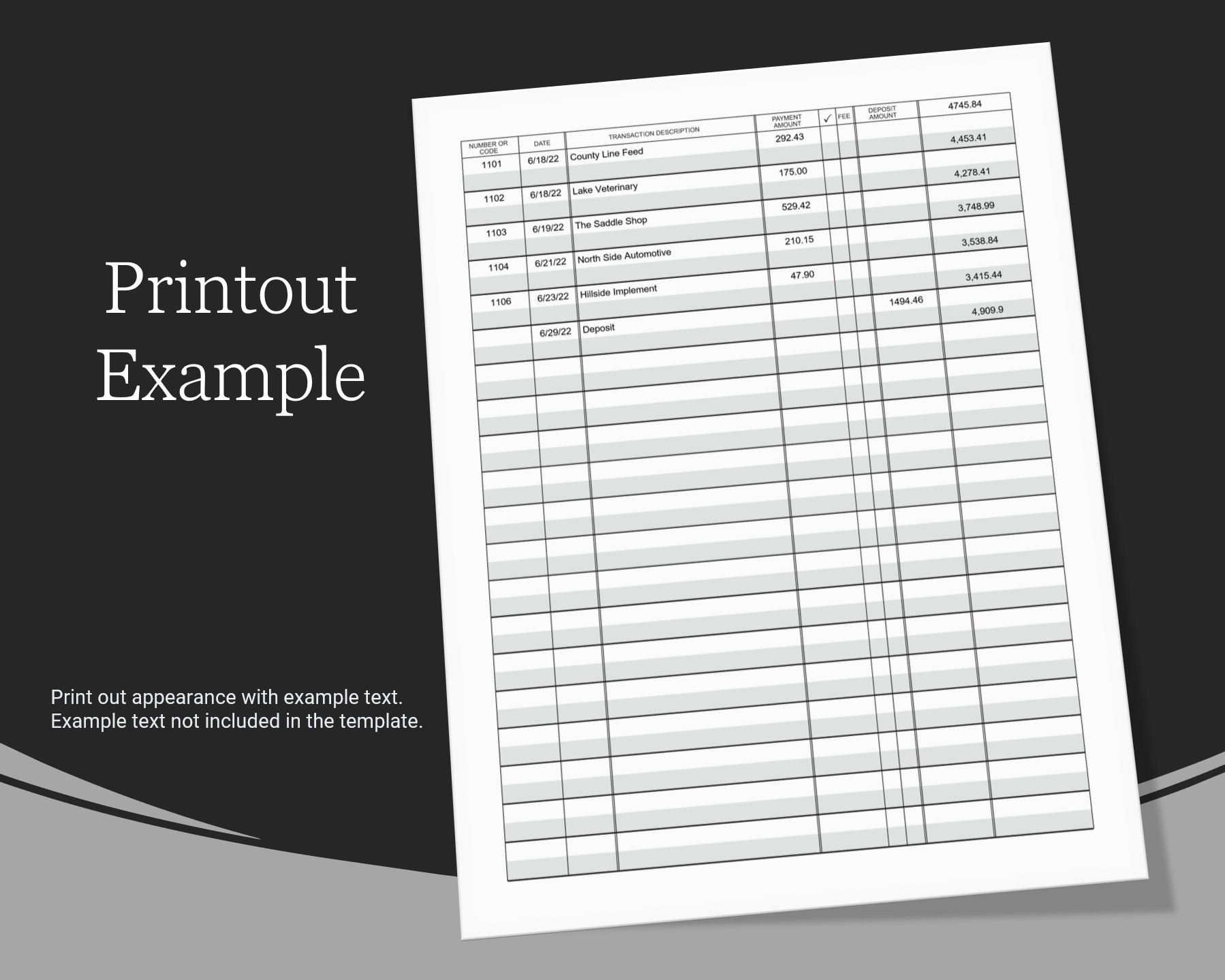 Printable Checkbook Register Template Check Register Etsy