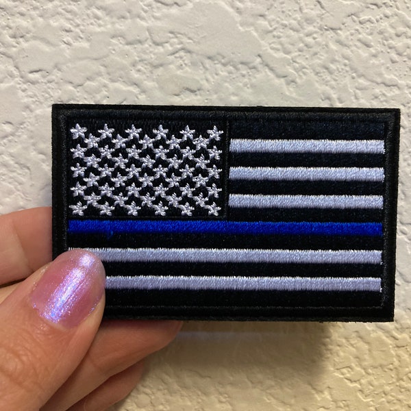 American Flag Blue Line Black and White Velcro Patch  - Free Shipping