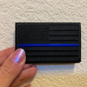 American Flag Blue Line, Solid Black Patch  - Free Shipping