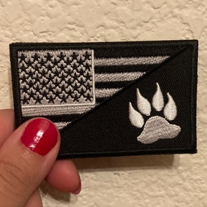American Flag/Paw - Black and White Patch - Free Shipping