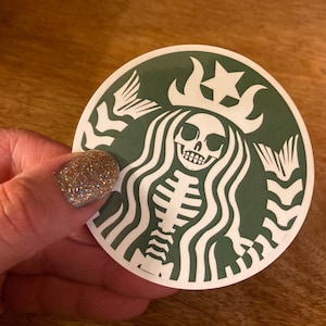 3” Dead Barista/ Skeleton Mermaid Vinyl Sticker - Green and White - Free shipping