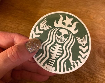 3” Dead Barista/ Skeleton Mermaid Vinyl Sticker - Green and White - Free shipping