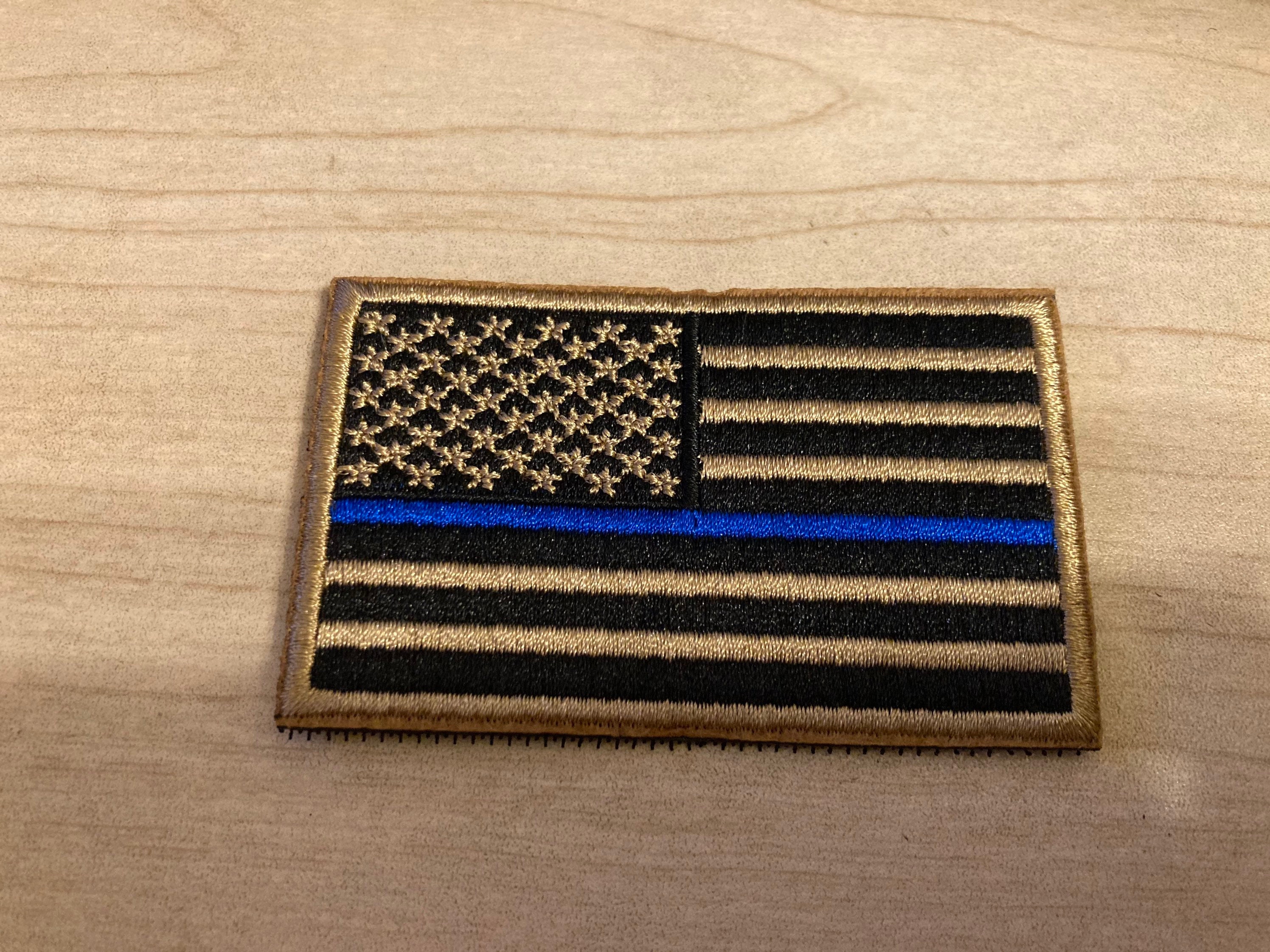 American Flag Blue Line Velcro Patch With Gold Border Free