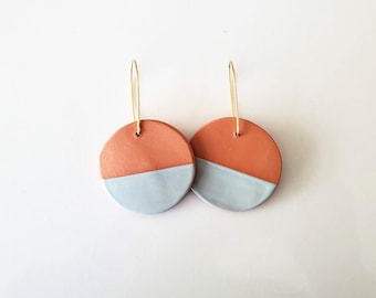 Handmade Ceramic Earthenware Earrings - Red Earthenware Clay - Glaze - Hypoallergenic Gold-Plated Brass Wire - Minimalist, Bohemian Earrings