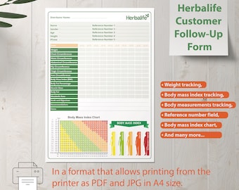Herbalife Body Mass Index Chart and Customer Tracking Form