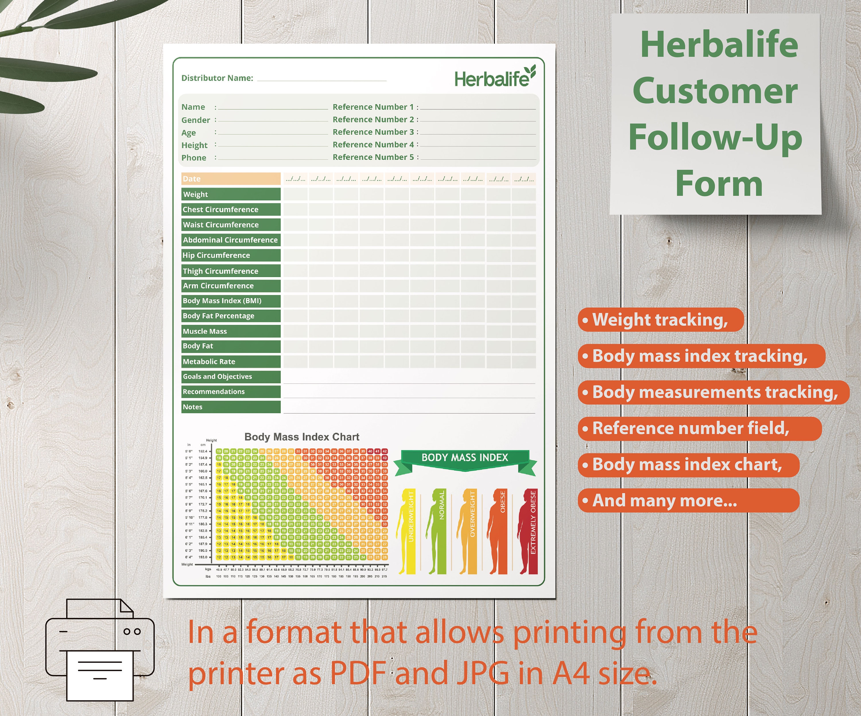 Herbalife Body Mass Index Chart and Customer Tracking Form Etsy