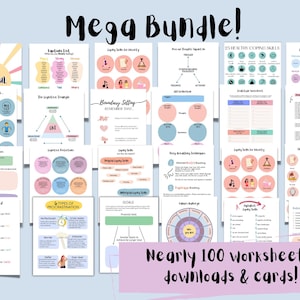 Mega Bundle, Hoja de trabajo de terapia cognitivo-conductual, Autoestima, ACT, TCC, TCD, Autoconfianza, Amor propio, Tarjetas de afrontamiento, Depresión
