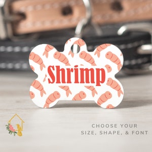 Shrimp Pet Tag - Customizable Dog ID with Cute Prawn Theme - Personalized Pet Accessories for Dogs and Cats - Sushi Inspired Cat Tag