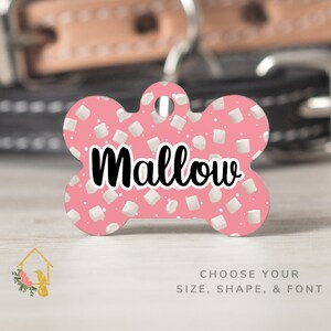 Marshmallow Pet ID Tag - Customizable Dog Tag with Cute Mallow Theme - Personalized Pet Accessories for Dogs & Cats - Food Inspired Pet Tag