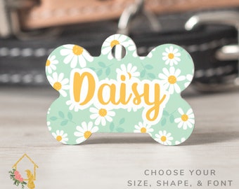 Daisy Flower Pet Tag - Customizable Dog ID with Cute Daisy Theme - Personalized Pet Accessories for Dogs and Cats - Floral Inspired Cat Tag