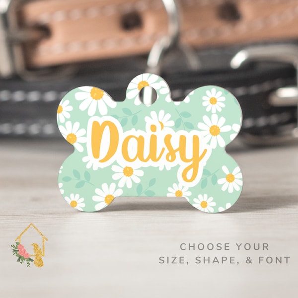 Daisy Flower Pet Tag - Customizable Dog ID with Cute Daisy Theme - Personalized Pet Accessories for Dogs and Cats - Floral Inspired Cat Tag