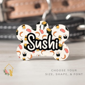 Sushi Pet Tag - Customizable Dog ID with Sushi Theme - Personalized Pet Accessories for Dogs & Cats - Sushi Inspired Cat Tag - Food Pet ID