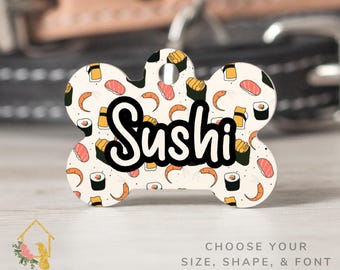 Sushi Pet Tag - Customizable Dog ID with Sushi Theme - Personalized Pet Accessories for Dogs & Cats - Sushi Inspired Cat Tag - Food Pet ID