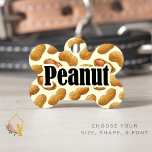 Peanut Pet Tag - Customizable Dog ID with Cute Nut Theme - Personalized Pet Accessories for Dogs and Cats - Peanut Inspired Cat Tag