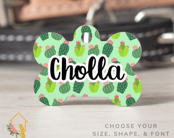 Cactus Pet Tag - Customizable Dog ID with Cute Cacti Theme - Personalized Pet Accessories for Dogs and Cats - Floral Inspired Cat Tag