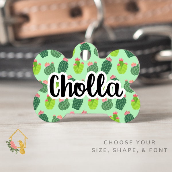 Cactus Pet Tag - Customizable Dog ID with Cute Cacti Theme - Personalized Pet Accessories for Dogs and Cats - Floral Inspired Cat Tag