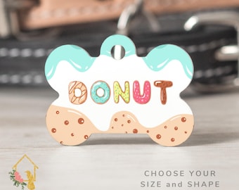Donut Pet Tag - Customizable Dog ID with Cute Glazed Donut Theme - Personalized Pet Accessories for Dogs & Cats - Food Inspired Cat Name Tag