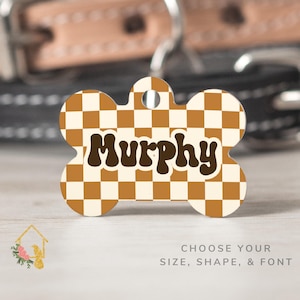 Checker Pet Tag - Customizable Dog ID with Retro Checkerprint Theme - Personalized Pet Accessories for Dogs & Cats - Checkerboard Cat Tag
