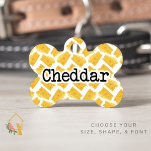 Cheese Pet Tag - Customizable Dog ID with Cute Cheddar Cheese Theme - Personalized Pet Accessories for Dogs & Cats - Cheese Inspired Cat Tag