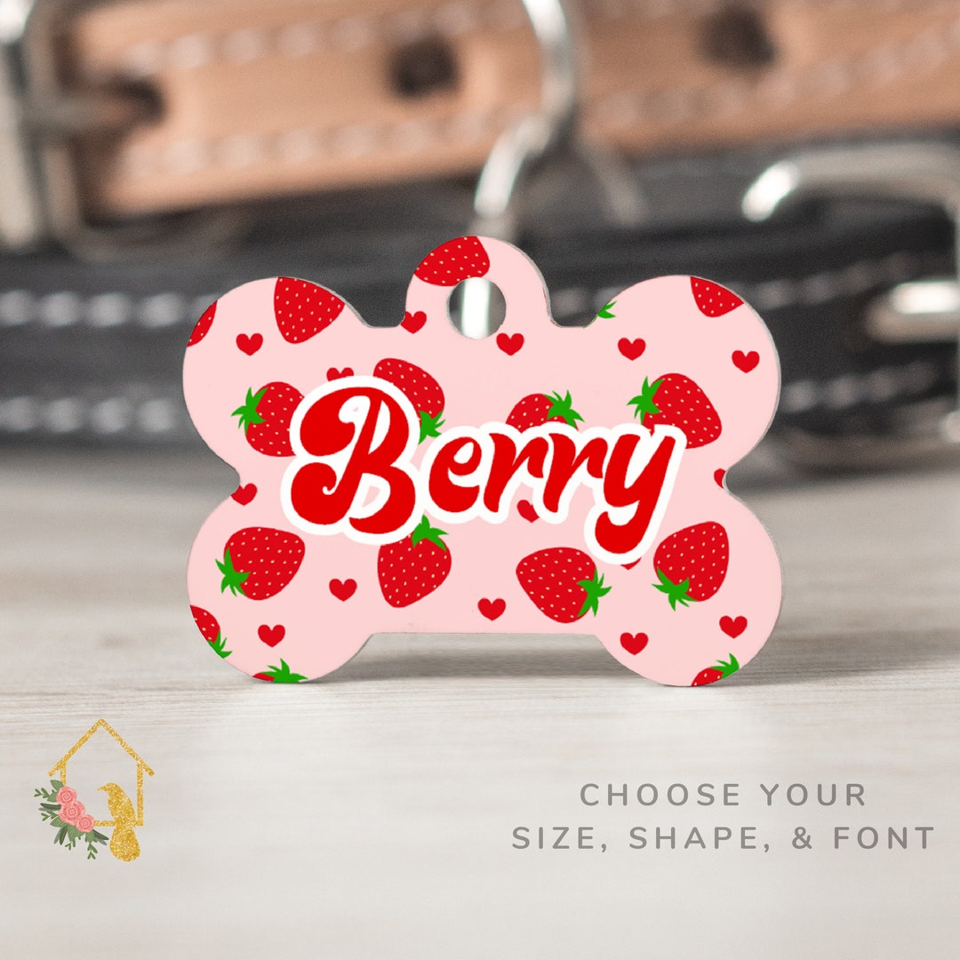 Raspberry Dog Tag Strawberry Dog Tag - Customizable Dog ID With Cute Fruit Theme ...