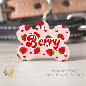 Strawberry Dog Tag - Customizable Dog ID with Cute Fruit Theme - Personalized Pet Accessories for Dogs and Cats - Berry Inspired Cat Tag