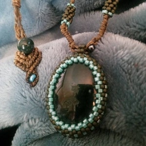Moss agate macrame necklace
