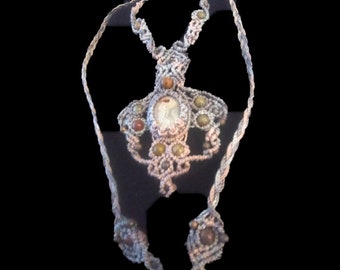 Collar de encaje de ágata ajustable de macramé