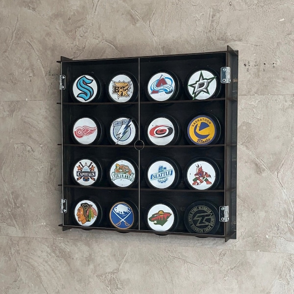 OFFRE LIMITÉE, Vitrine pour rondelles de hockey, Armoire pour rondelles de hockey, Support pour rondelles de hockey, Cadeau d'anniversaire de hockey, Option personnalisée, Étagère pour rondelles de hockey,