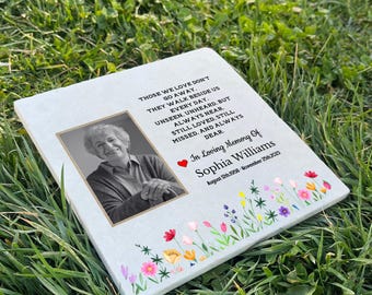 In Loving Memory of Mom – Personalized Photo Memorial Stone – UV Printed Limestone Grave Marker & Engraved Sympathy Keepsake