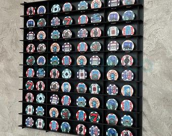 Poker Chip Rack–Multicolor 80 Chip Capacity Wall Mount Casino Chip Holder,Collectible Poker Chip Rack, Chip Display Case, Poker Gift for Him