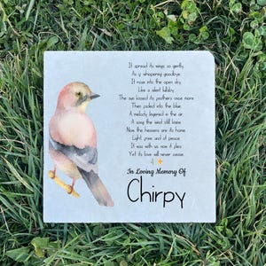 Personalized Bird Memorial Stone for Lost Pet - Custom Name Engraved, UV Printed on Durable Limestone, In Loving Memory Tribute