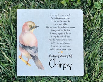 Personalized Bird Memorial Stone for Lost Pet - Custom Name Engraved, UV Printed on Durable Limestone, In Loving Memory Tribute