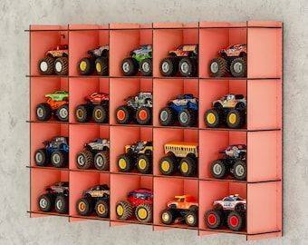 Pink Monster Cars Display Shelves,Monster Truck Display Case|Monster Truck Storage|Monster Car Organizer|Toy Car Shelf|Monster Truck Rack