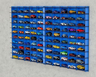 BLUE Toy Car Display Case For 100Cars|Matchbox Car  Storage|Toy Car Storage|1:64 Car Shelf|Wall Mounted Car Rack|Matchbox Car Holder |