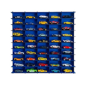 Blue 1:64 Toy Car Wall Shelf for 50 Cars,Toy Car Display Case,Matchbox display,Toy Car Holder,Wall Mounted Car Storage,Toy Garage,gift idea